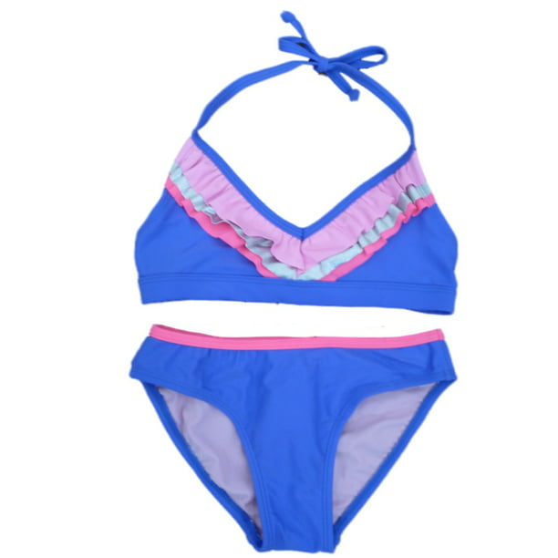CCSDR Little Girls Swimwear Set Toddler Kids Bow Shell Two-Piece Swimsuit Purple Bathing Suit Hairband 
